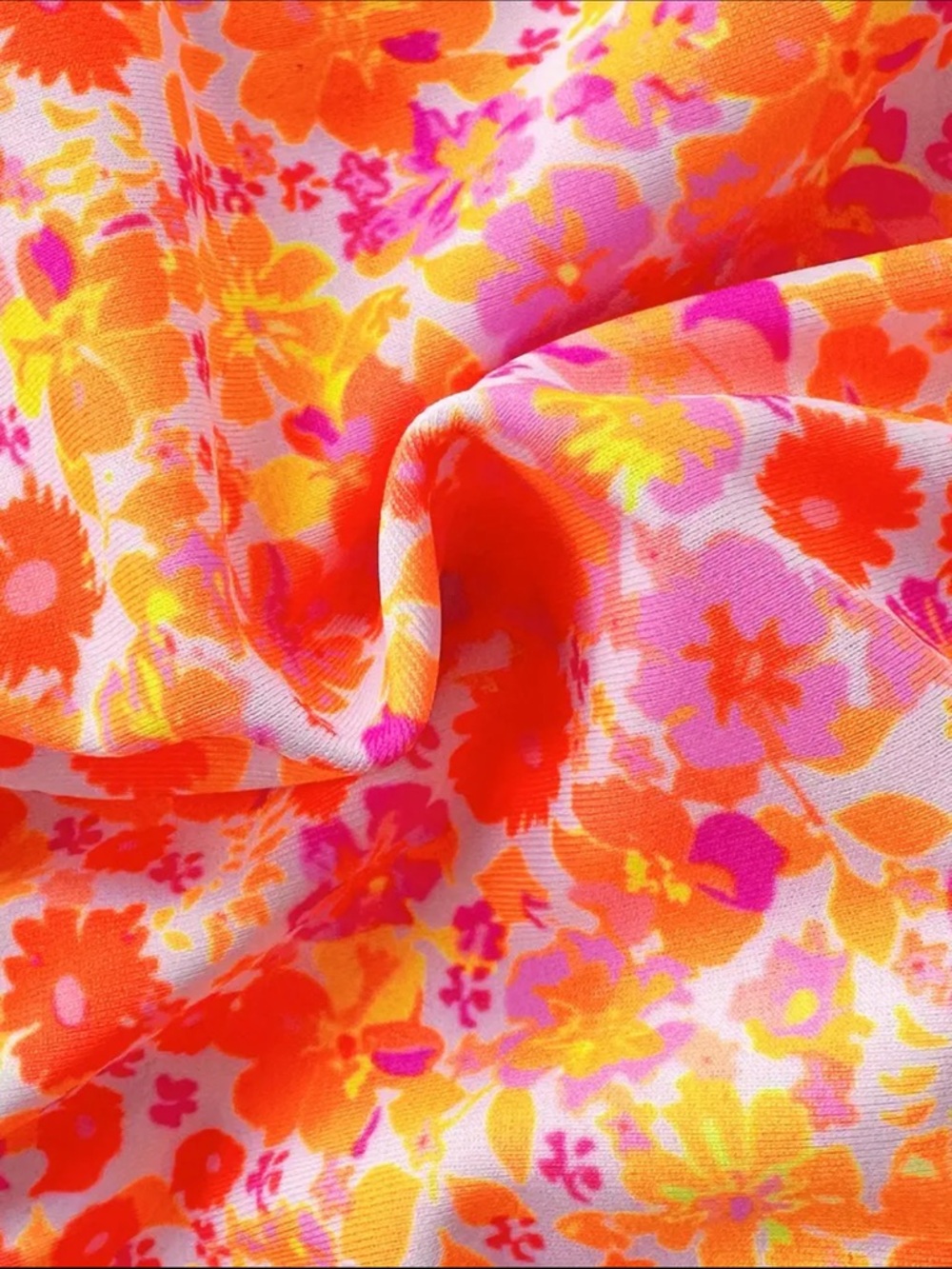 Orange Pink Floral Halter Ruffle Edges Side Tie Bikini Set - Picture 5 of 7